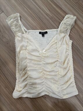 Free People Cream Lace Ruched Tank Top